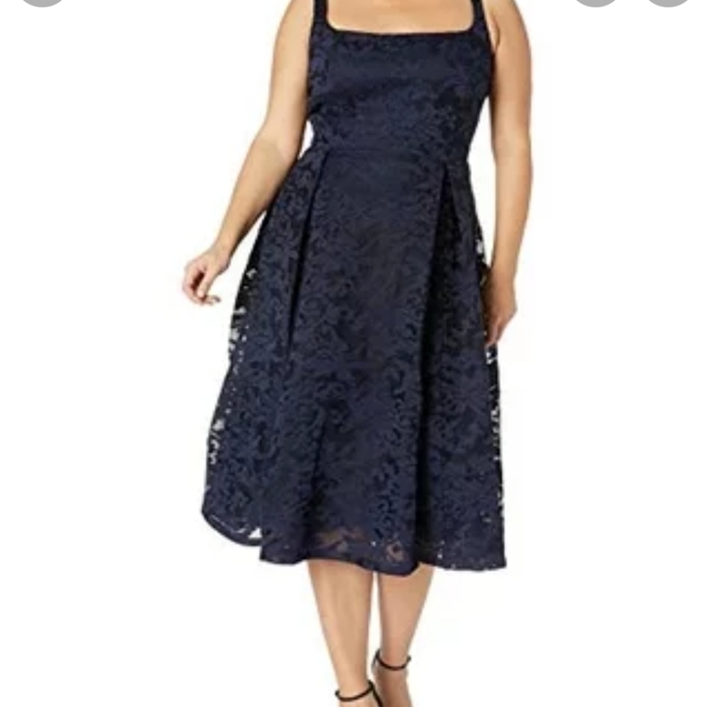 Poppy bloom lace overlay midi dress with gold back zip fully lined NWOT